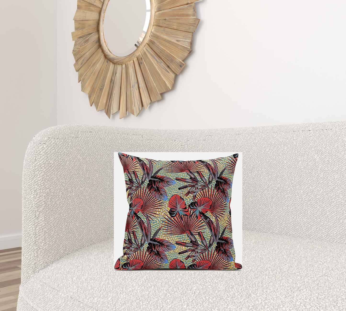 18” Red Yellow Tropical Zippered Suede Throw Pillow