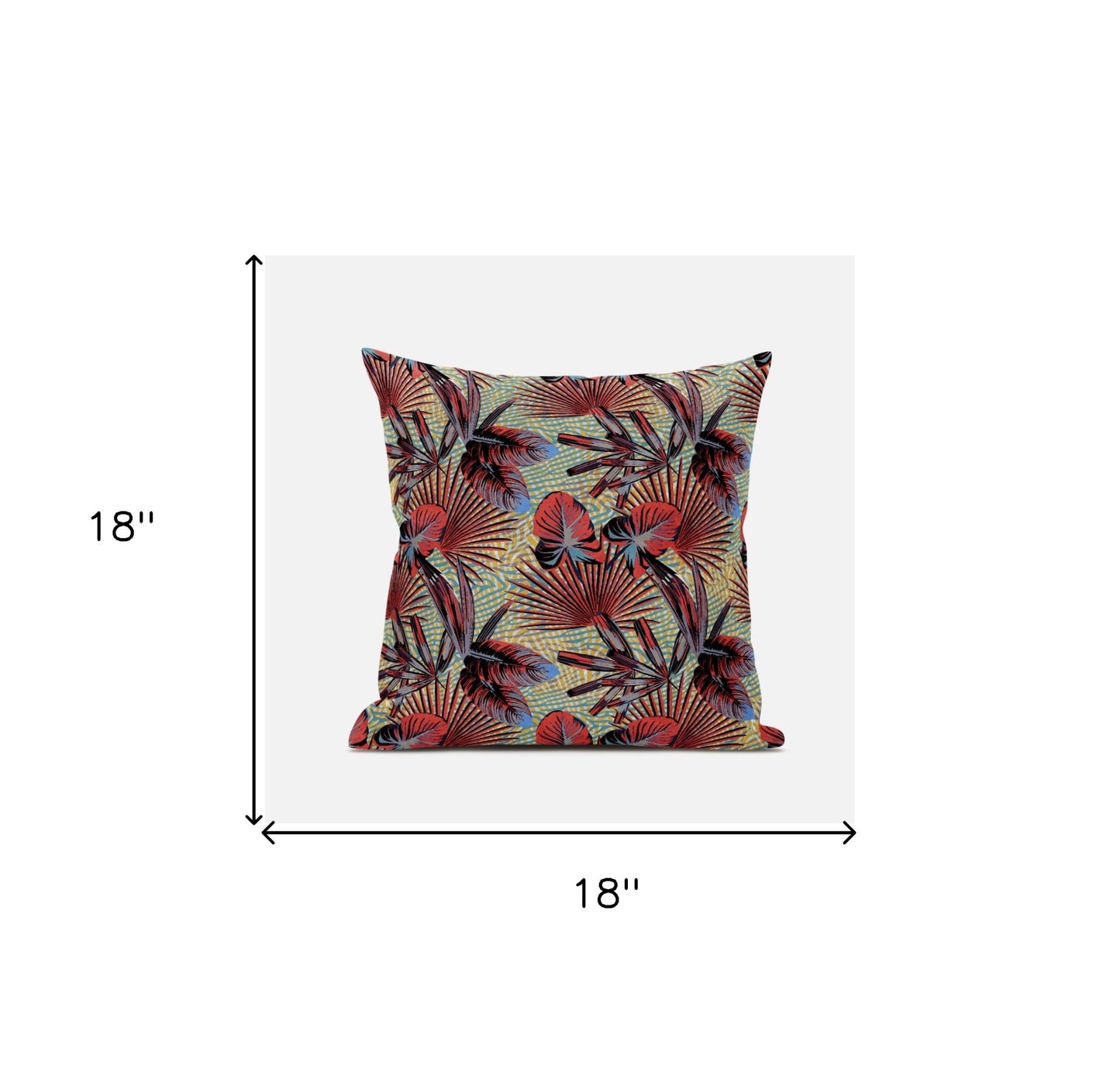 18” Red Yellow Tropical Zippered Suede Throw Pillow