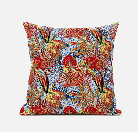 18” Crimson Yellow Tropical Zippered Suede Throw Pillow