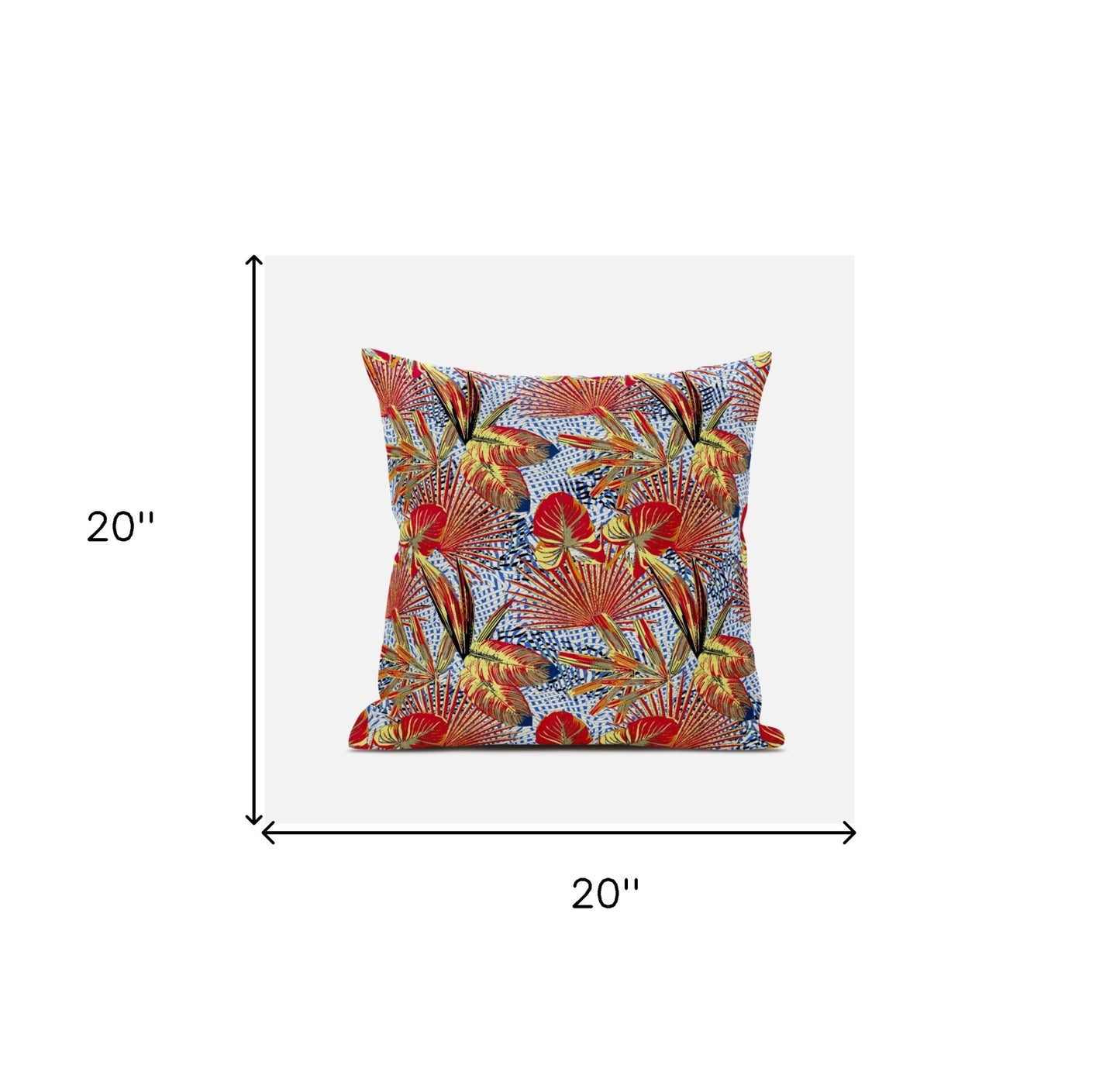 18” Crimson Yellow Tropical Zippered Suede Throw Pillow