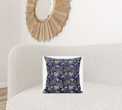16" Blue Yellow Roses Zippered Suede Throw Pillow