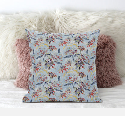 16" Sky Blue Red Roses Zippered Suede Throw Pillow