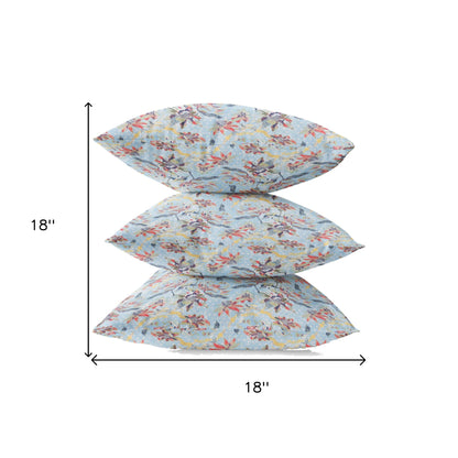 18" Sky Blue Red Roses Zippered Suede Throw Pillow