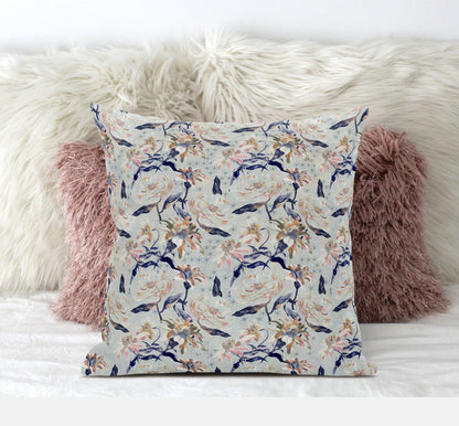 16" Light Blue Indigo Roses Zippered Suede Throw Pillow