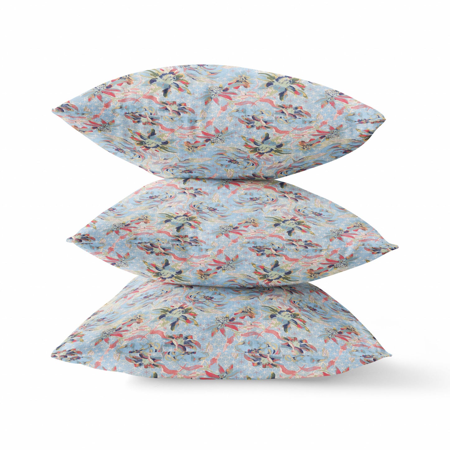 16" Light Blue Red Roses Zippered Suede Throw Pillow