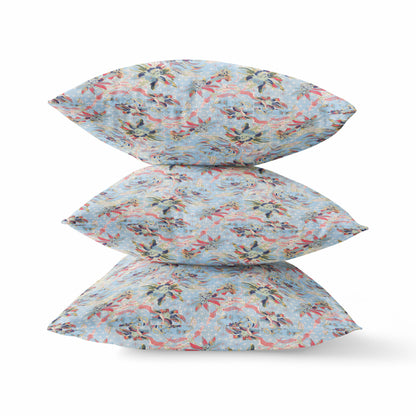 16" Light Blue Red Roses Zippered Suede Throw Pillow