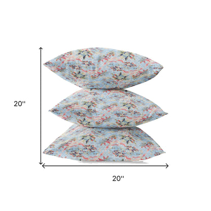 18" Light Blue Red Roses Zippered Suede Throw Pillow