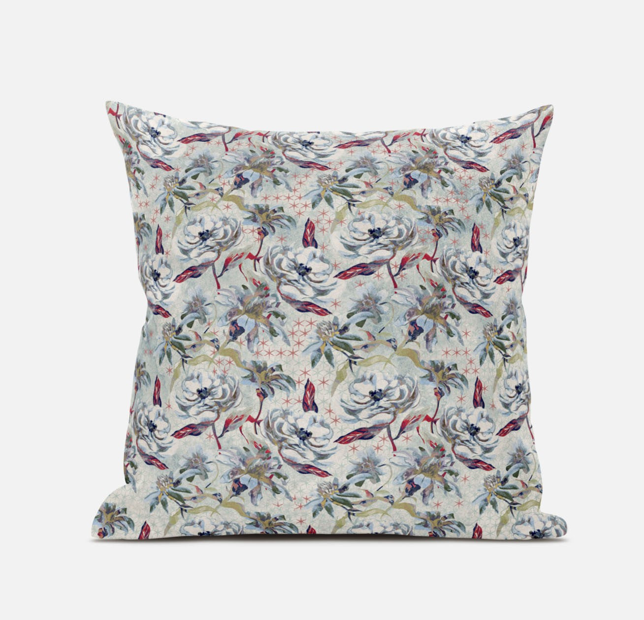 16" Light Green Gray Roses Zippered Suede Throw Pillow