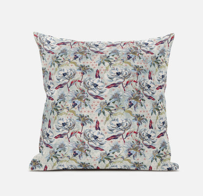 16" Light Green Gray Roses Zippered Suede Throw Pillow