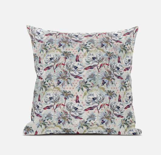 16" Light Green Gray Roses Zippered Suede Throw Pillow