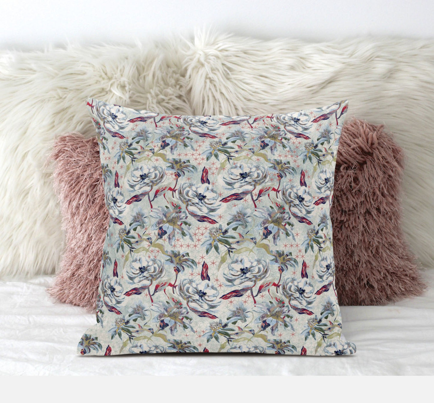 18" Light Green Gray Roses Zippered Suede Throw Pillow