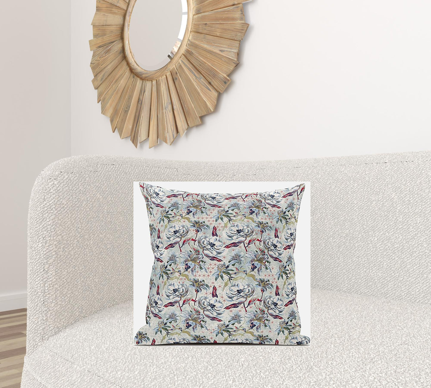18" Light Green Gray Roses Zippered Suede Throw Pillow