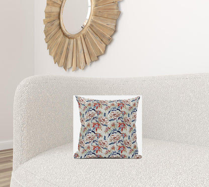 16" Red Indigo Roses Zippered Suede Throw Pillow