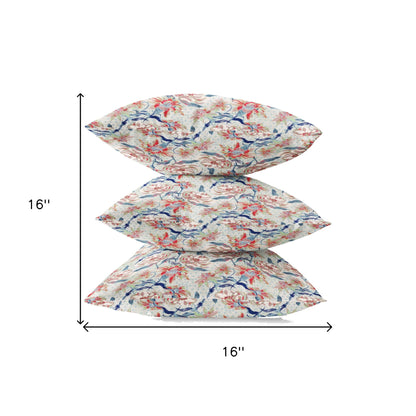 16" Red Indigo Roses Zippered Suede Throw Pillow