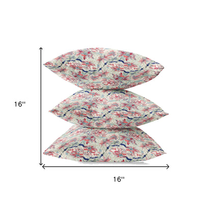 16" Red Pale Green Roses Zippered Suede Throw Pillow