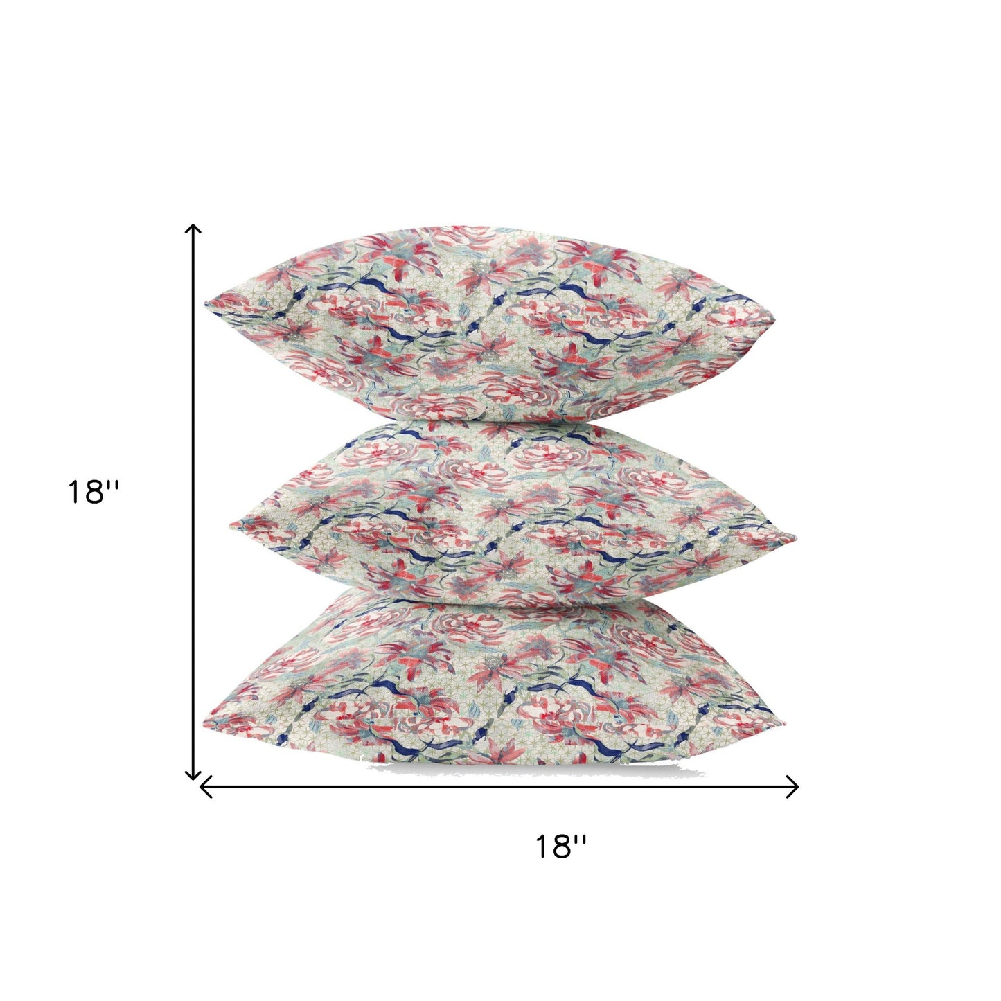 18" Red Pale Green Roses Zippered Suede Throw Pillow