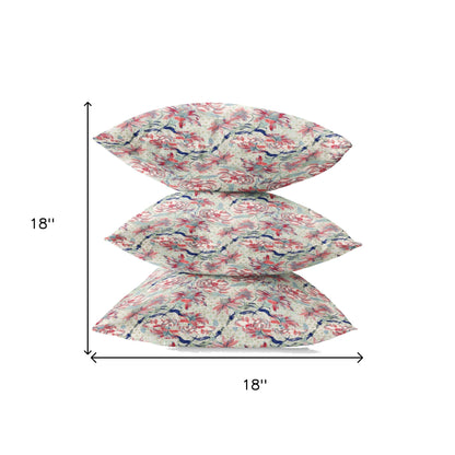 18" Red Pale Green Roses Zippered Suede Throw Pillow