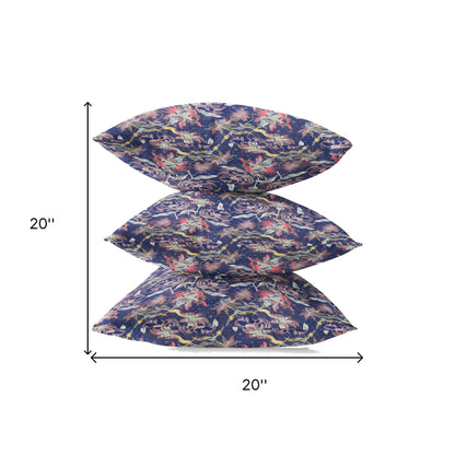 18" Midnight Blue Roses Zippered Suede Throw Pillow