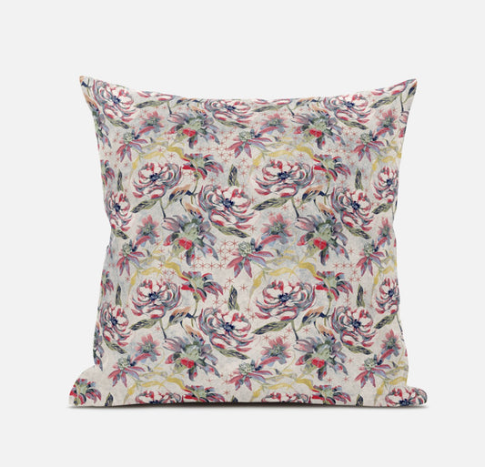 16" Pink Yellow Roses Zippered Suede Throw Pillow