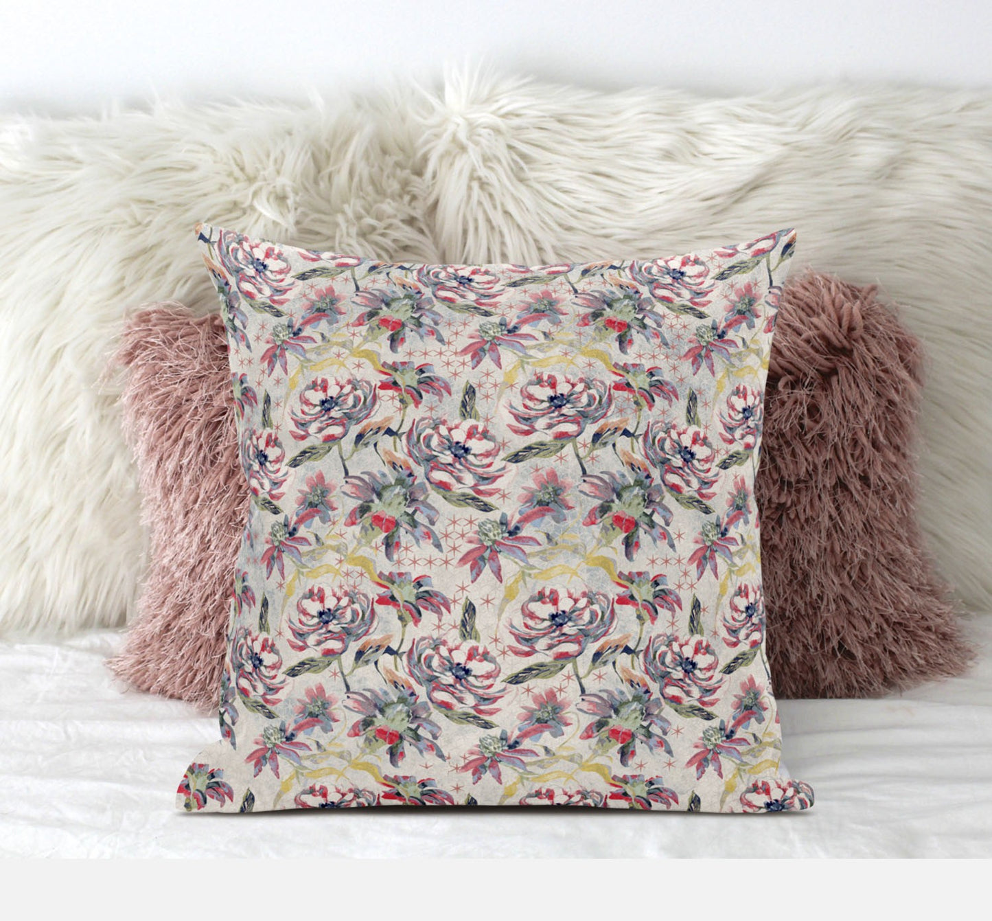 18" Pink Yellow Roses Zippered Suede Throw Pillow