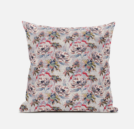 16" Lavender Pink Roses Zippered Suede Throw Pillow