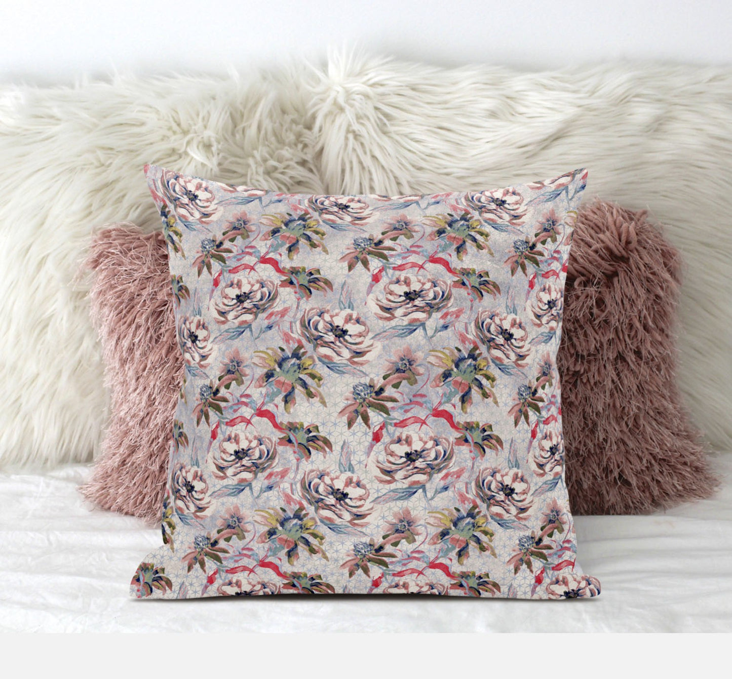 16" Lavender Pink Roses Zippered Suede Throw Pillow