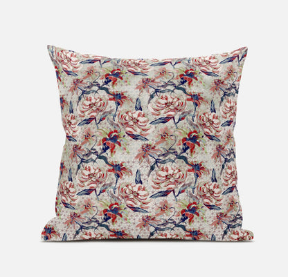 18" Red Light Indigo Roses Zippered Suede Throw Pillow