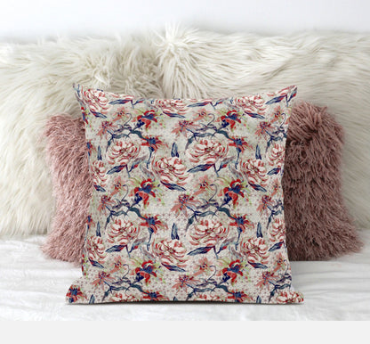 18" Red Light Indigo Roses Zippered Suede Throw Pillow