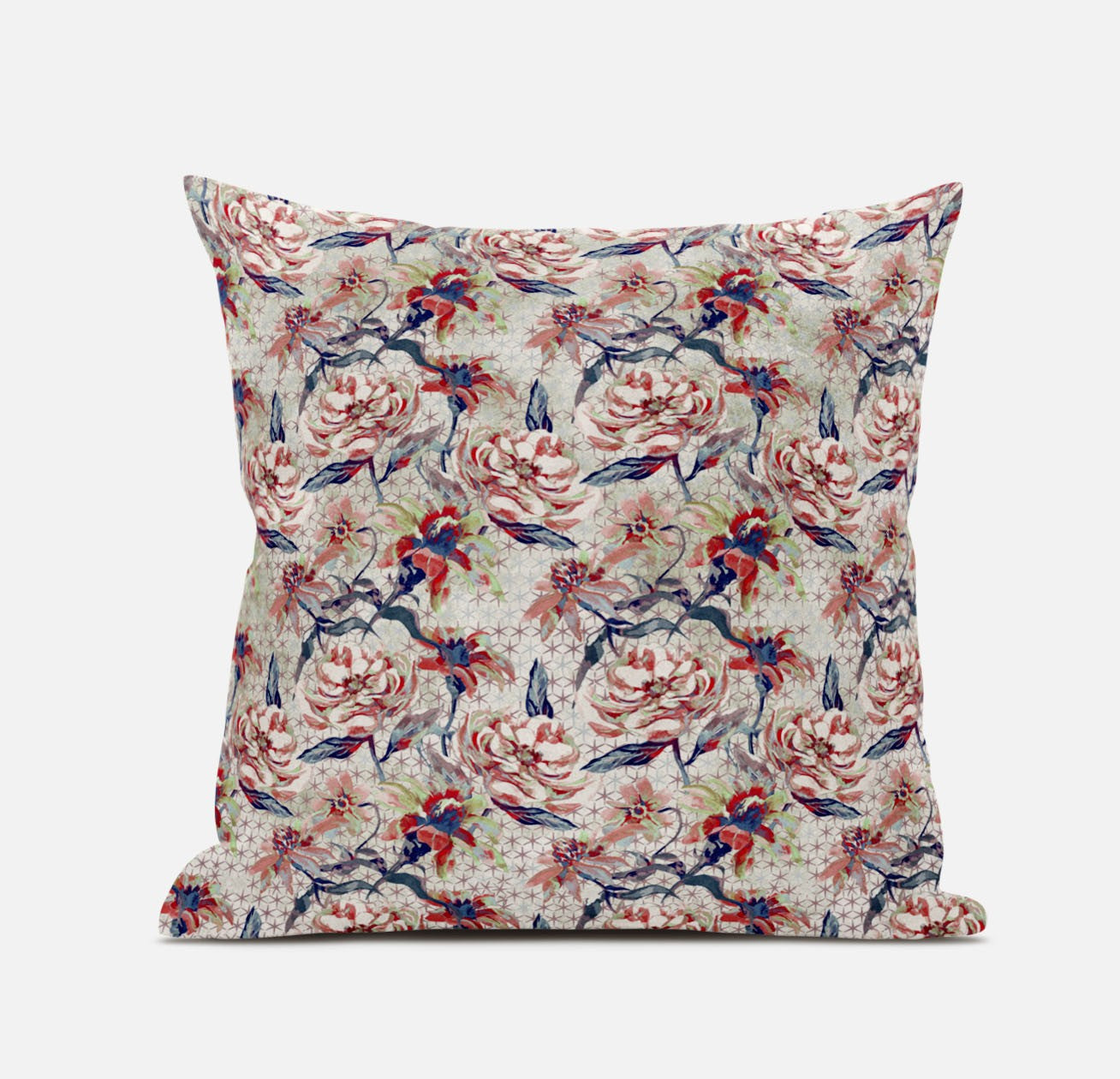 18" Red Light Indigo Roses Zippered Suede Throw Pillow