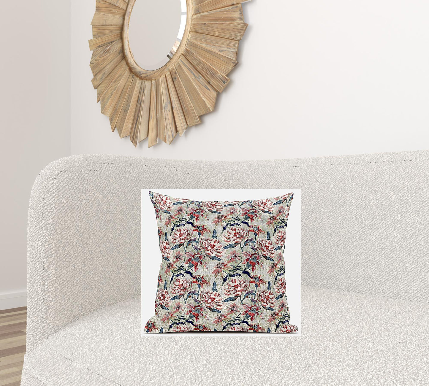 18" Red Pale Green Roses Zippered Suede Throw Pillow