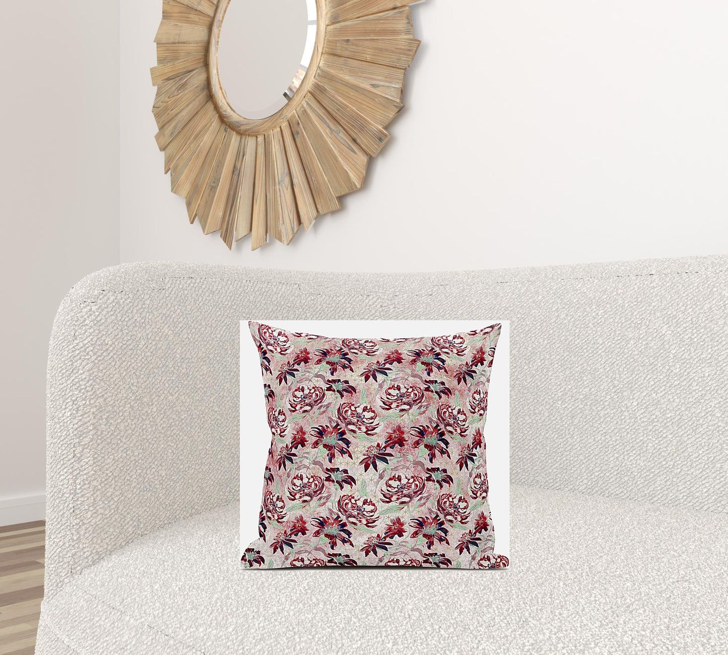 18" Red White Roses Zippered Suede Throw Pillow