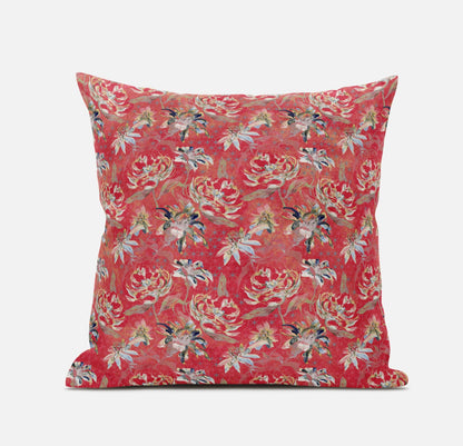 18" Salmon Red Roses Zippered Suede Throw Pillow