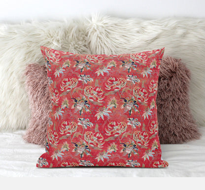 18" Salmon Red Roses Zippered Suede Throw Pillow