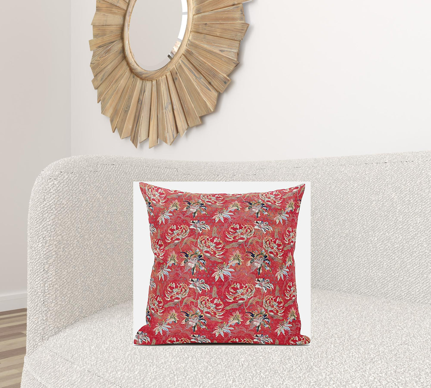 18" Salmon Red Roses Zippered Suede Throw Pillow