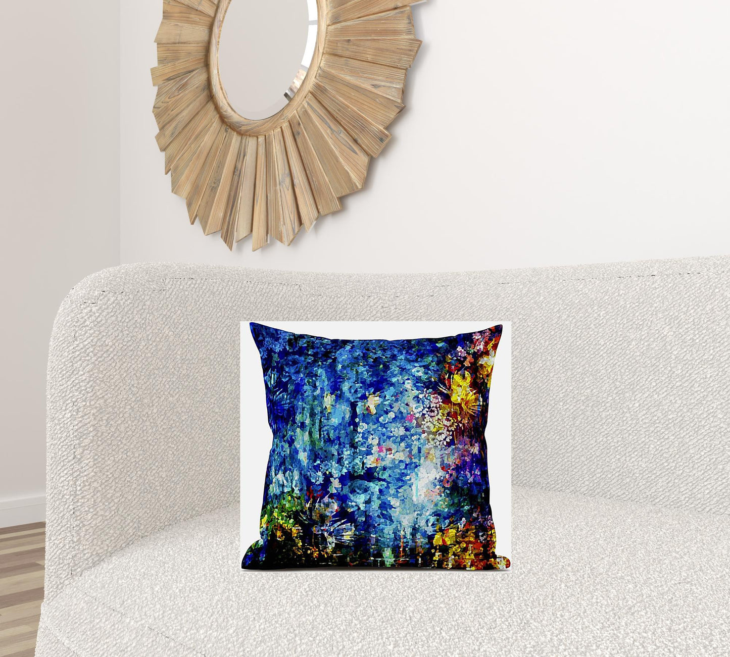 18" Bright Blue Yellow Springtime Zippered Suede Throw Pillow