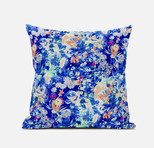 16" Bright Blue Springtime Zippered Suede Throw Pillow