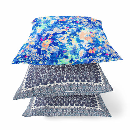 18" Bright Blue Springtime Zippered Suede Throw Pillow