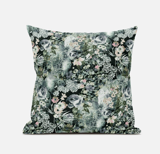 18" Green Gray Springtime Zippered Suede Throw Pillow