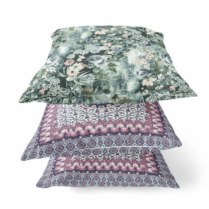 18" Green Gray Springtime Zippered Suede Throw Pillow