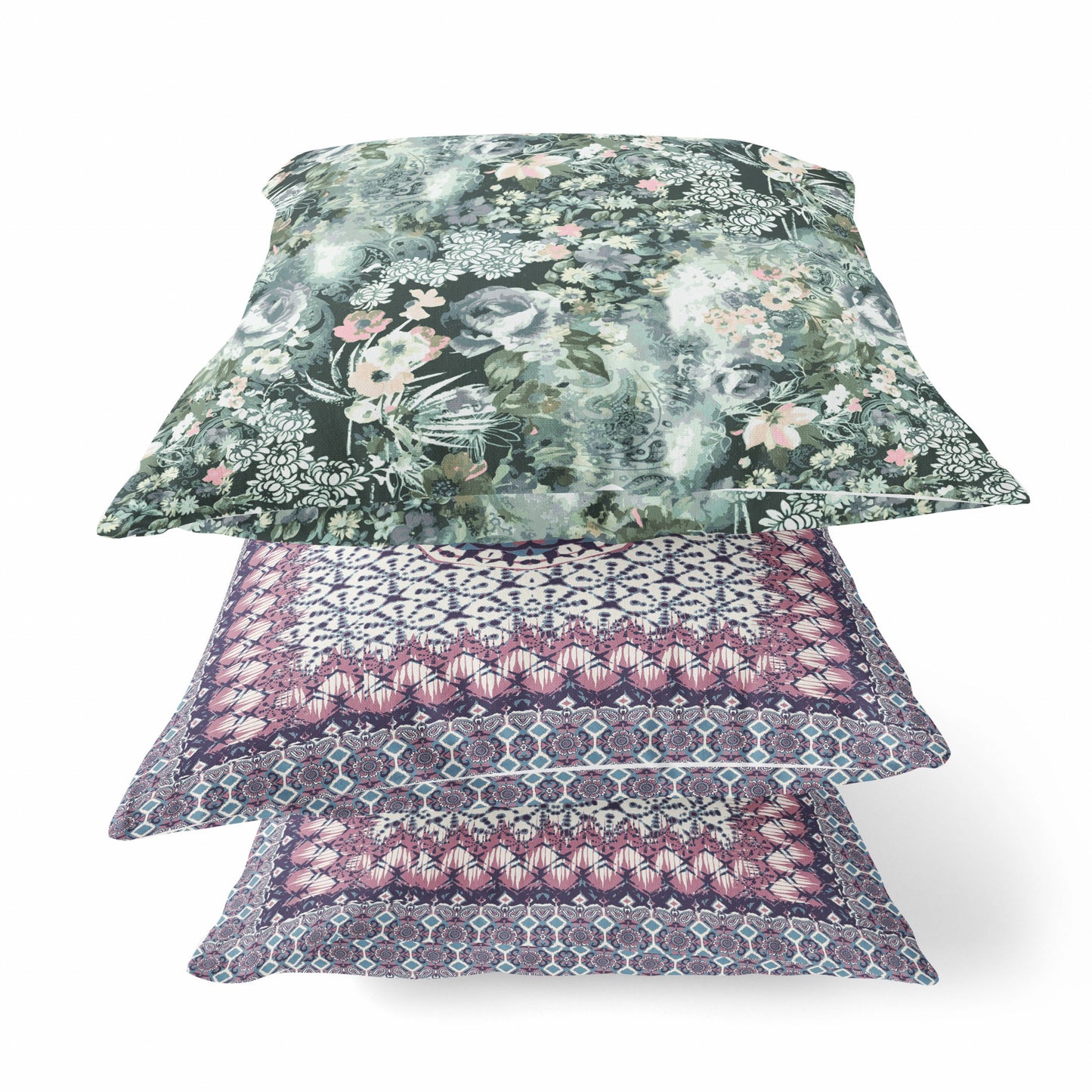 18" Green Gray Springtime Zippered Suede Throw Pillow