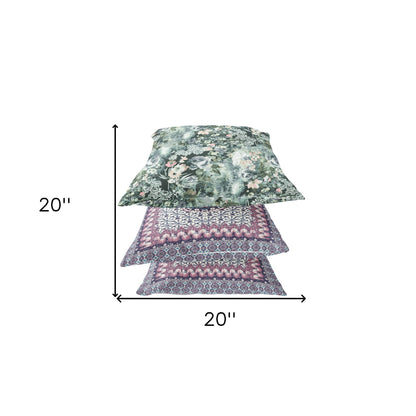 18" Green Gray Springtime Zippered Suede Throw Pillow