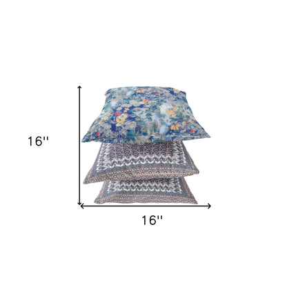 16" Blue Gray Springtime Zippered Suede Throw Pillow