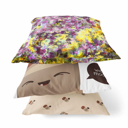 16" Purple Yellow Springtime Zippered Suede Throw Pillow