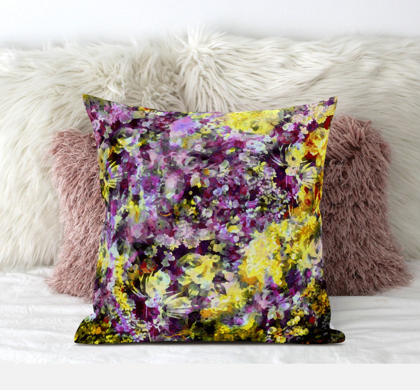 18" Purple Yellow Springtime Zippered Suede Throw Pillow