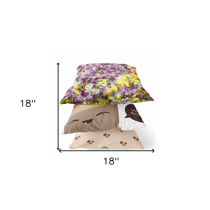 18" Purple Yellow Springtime Zippered Suede Throw Pillow