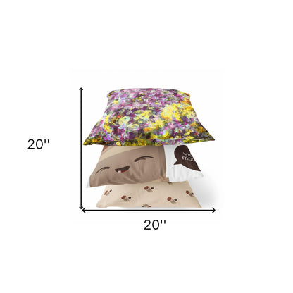 18" Purple Yellow Springtime Zippered Suede Throw Pillow