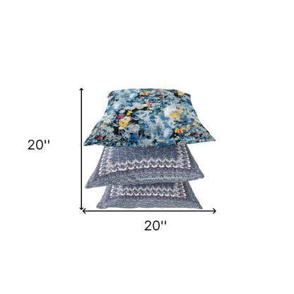 18" Blue Yellow Springtime Zippered Suede Throw Pillow