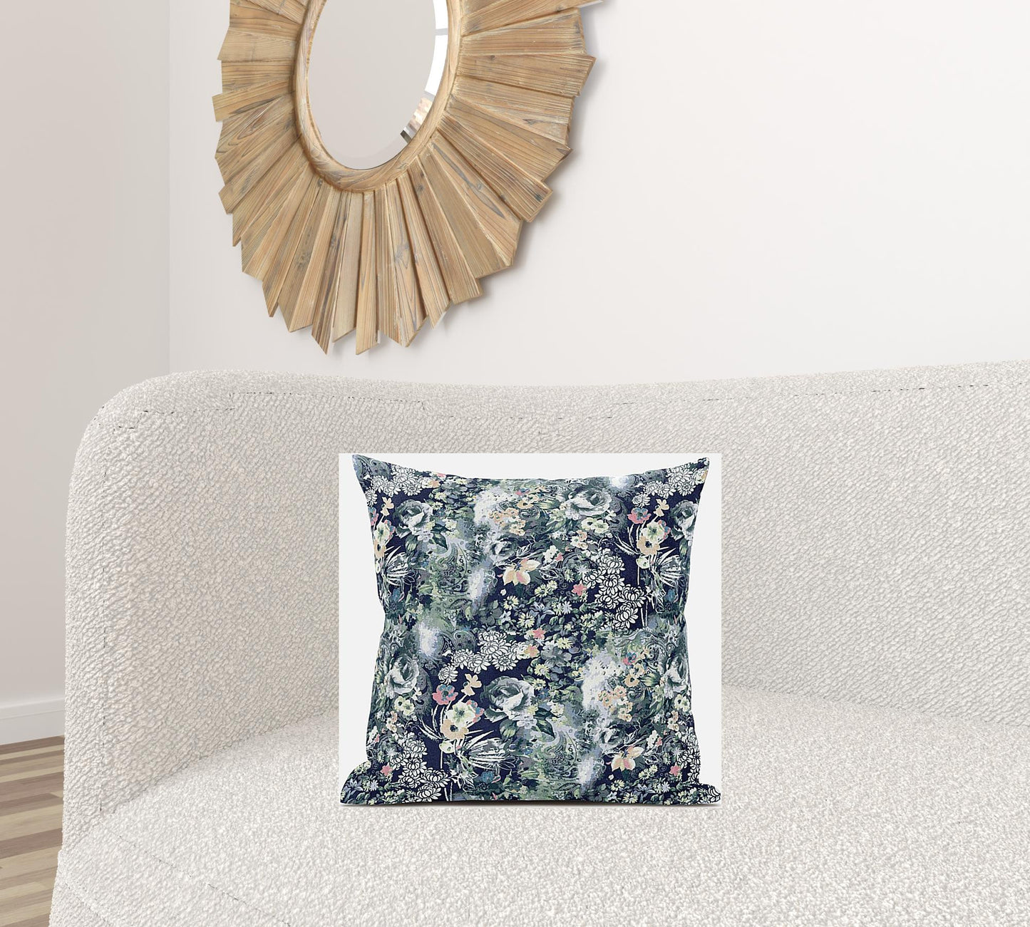 18" Gray Indigo Springtime Zippered Suede Throw Pillow