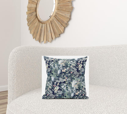 18" Gray Indigo Springtime Zippered Suede Throw Pillow