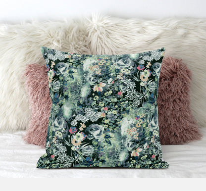 18" Green Black Springtime Zippered Suede Throw Pillow